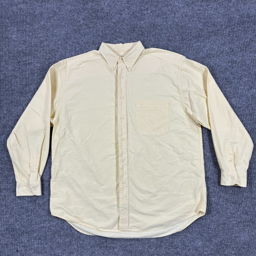 Eddie Bauer Mens Large 100% Cotton Long Sleeve Button Down Oxford Shirt Yellow